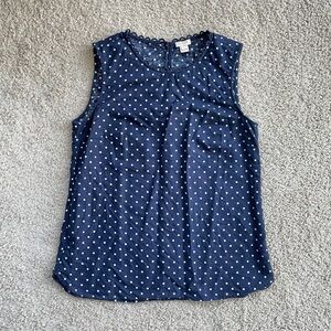 J. Crew Factory Navy & White Polka Dot Sleeveless Blouse Size 2 (XS) High Neck